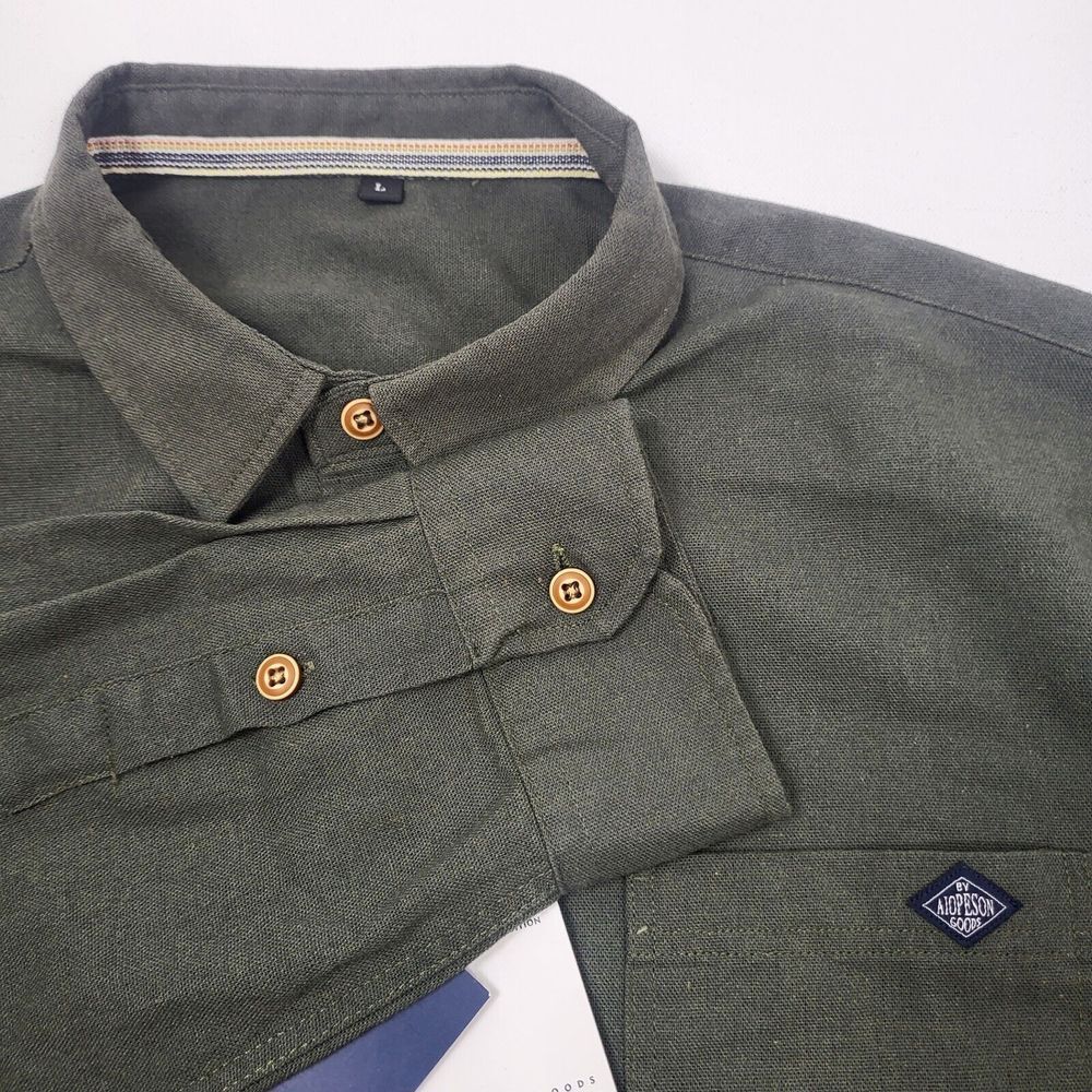 Aiopeson Long Sleeve Shirt Mens Size Large Sage Green Button Up Front Pocket New